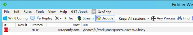 Our captured request shows up in Fiddler!