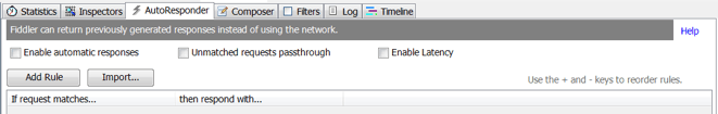 Fiddler's AutoResponder tab