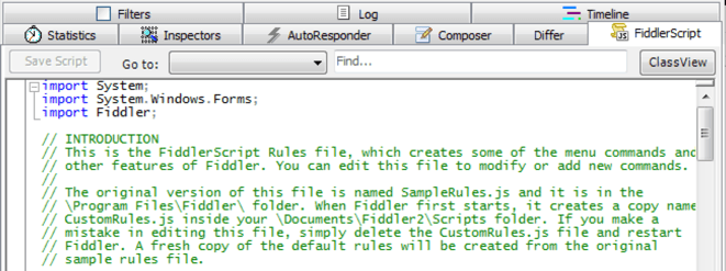 FiddlerScript Editor Window